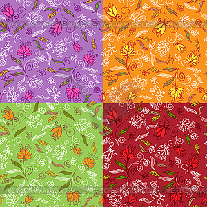 Set of cute floral seamless patterns - vector clip art