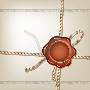 Wax seal on cardboard package - vector image