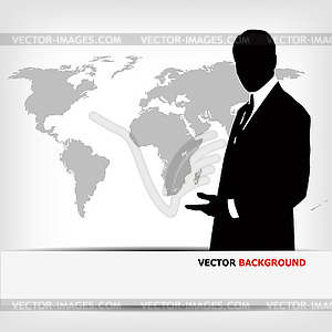 Businessman silhouette with world map - vector clip art