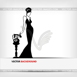 Vintage retro woman silhouette background - vector clipart