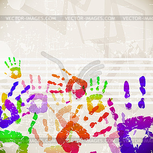 Retro Abstract Design Colorful Handprint Template - vector image