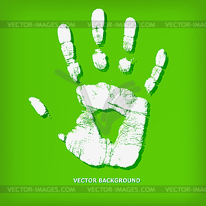 Abstract hand print on green background - vector image