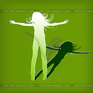 Abstract silhouette girl which jump background - vector clipart