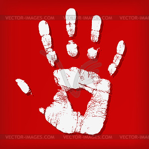 Обзор печати руку на красном фоне - векторизованное изображение