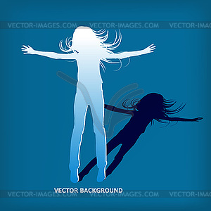 Abstract silhouette girl which jump background - vector image