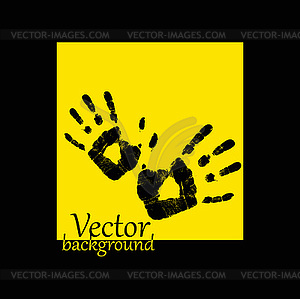 Abstract hand print on yellow background - vector clip art