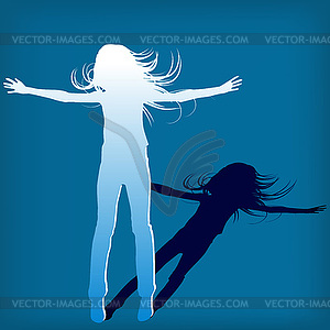 Abstract silhouette girl which jump background - vector clipart