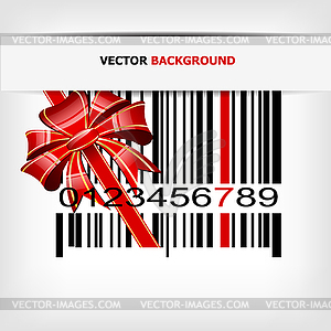 Barcode image with red strip and bow - vector clip art