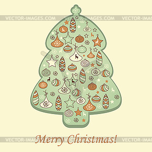 Greeting Card with Fir Tree - vector clip art