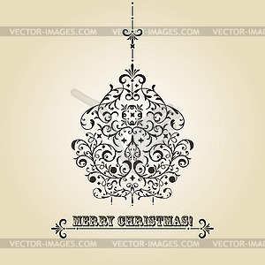 Vintage Christmas Greeting Card with Fir Tree Ball - vector image