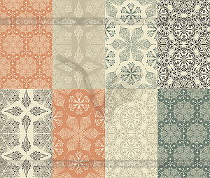 8 Seamless Winter Patterns with Snowflakes - vector image