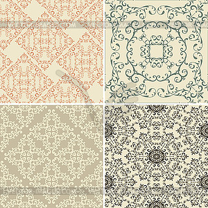 Set of 4 Vintage Seamless Patterns - vector image