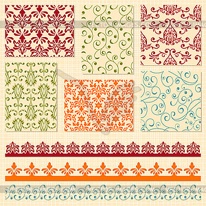 Seamless Floral Patterns and Lacy Ribbons - vector image