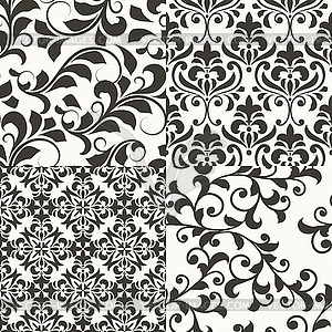 4 Seamless Floral Retro Patterns - vector clip art