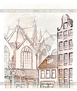 Vintage freehand Amsterdam - vector image
