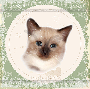 Vintage card with thai kitten. Imitation of - royalty-free vector image