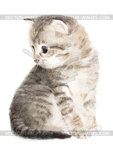 Fluffy kitten. Imitation of watercolor painting - vector image