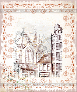 Vintage freehand Amsterdam - vector clipart