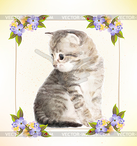 Vintage postcard with kitten. Imitation of - vector clip art