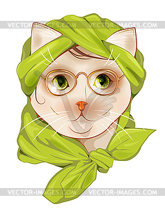 Portrait of hipster cat with glasses and silk scarf - vector image