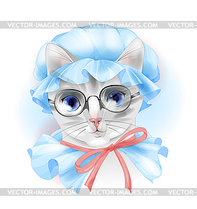Портрет старинных кошка в очках - графика в векторе