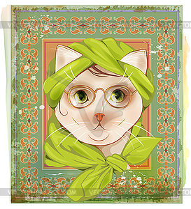 Portrait of cat with glasses on vintage background - vector image