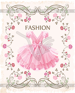 Vintage label with pink dress - vector clip art