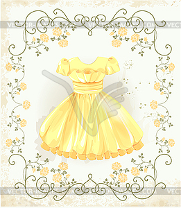 Vintage label with yellow dress - vector image