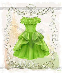 Vintage label with green dress - color vector clipart