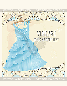 Art nouveau style vintage label with blue dress - color vector clipart