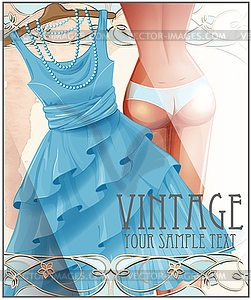 Sexy girl in fitting room. Woman festive dresses - royalty-free vector clipart