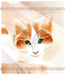 Portrait of ginger cat. Watercolor background - vector clipart