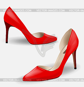 Мода женские красные обуви на высоких каблуках. Пара красный - векторное изображение клипарта