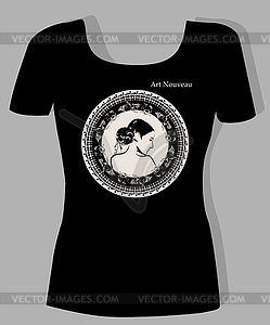 T-shirt design with portrait of beautiful girl in - vector clipart