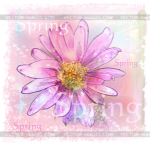 Pink flower with dew drops - vector clip art