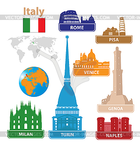 Italy. Silhouettes of sightseeings - vector clip art