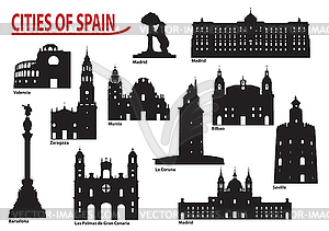 Silhouettes of cities in Spain - vector image