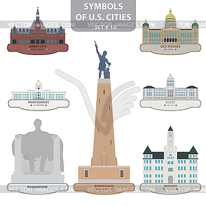 Symbols of US cities - vector clipart
