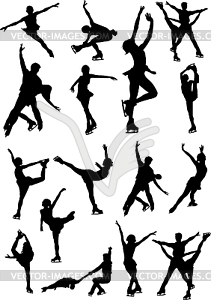 Set of figure skating silhouettes - vector image