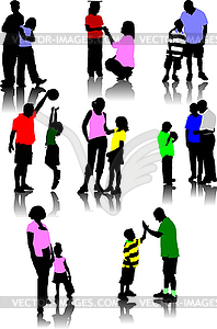 Children with parents silhouettes - vector clip art