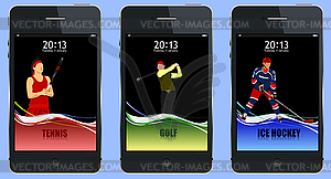 Concept of three sport covers for mobile phone. - vector image