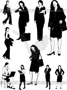 Businesswomen black and white silhouettes. f - vector clipart