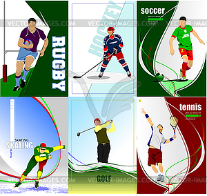 Six sport posters. Football, Ice hockey, tennis, - vector clipart