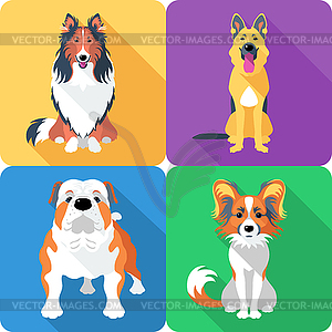Set dog head icon flat design - vector clipart