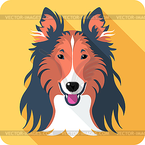 Dog Rough collie icon flat design - vector image