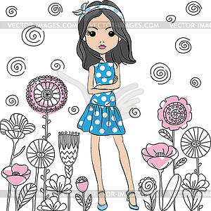 Fashion cute happy girl - color vector clipart