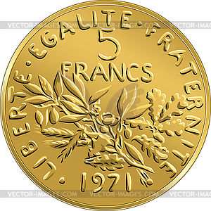 French money coin ffive francs obverse - vector image