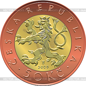 Gold Money fifty czech crones coin - vector image