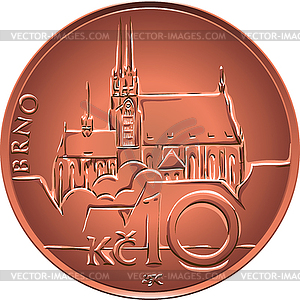 Gold Money ten czech crones coin reverse - vector image