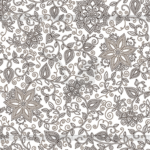 Seamless black and white floral pattern - vector clipart